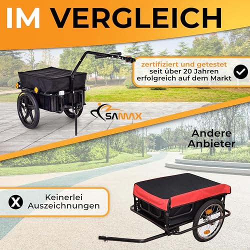 SAMAX Transportanhänger 70 Liter / 60 Kg Fahrradanhänger Lastenanhänger mit Kupplung Fahrrad Anhänger Handwagen mit Kunststoffwanne in Schwarz