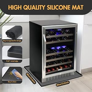 Mini Fridge Silicone Mat with Raised Edge 24x24x06 Under Refrigerator Mat Refrigerator Floor Protector Mat Fridge Mat for Carpet Freezer Protect from Appliance Leaks Water Spills Black