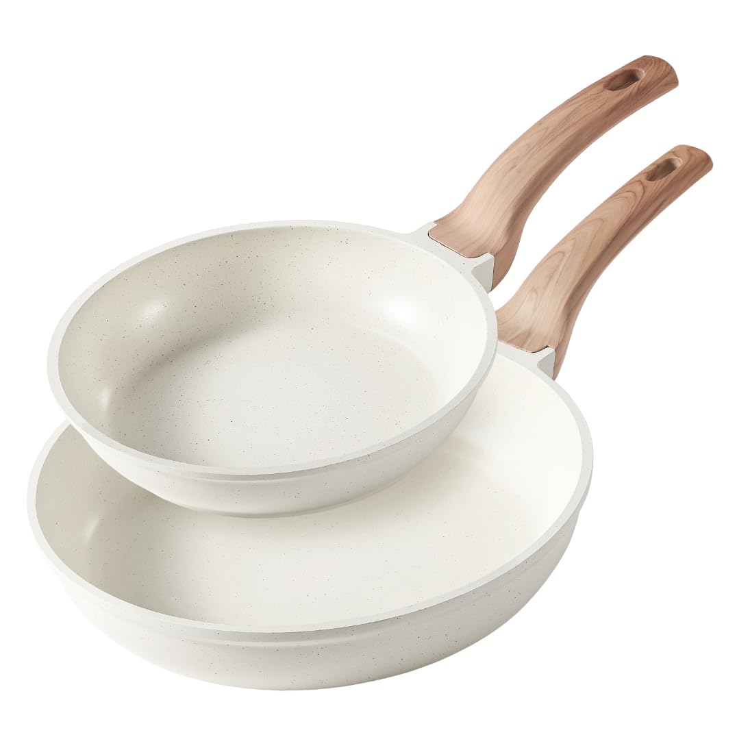 CAROTE 2-Piece Nonstick Frying Pan Set(20cm & 28cm) (Cream White)