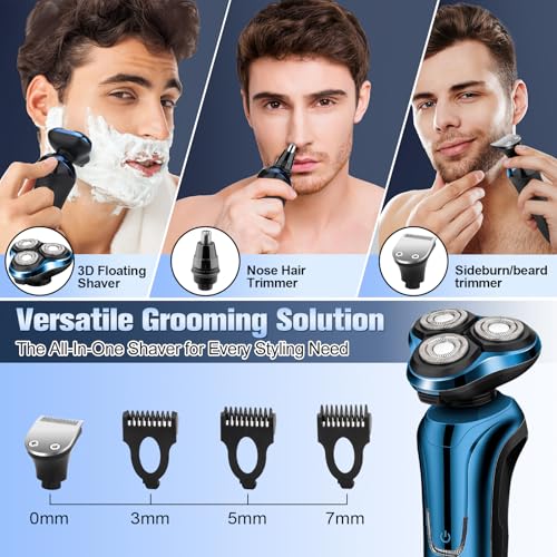 Image of Electric Razor for Men, 3D Floating Heads Waterproof Wet Dry Shaver for Men, LED Display Cordless with Rechargeable Nose Hair Trimmer and Beard Trimmer,Prtable Travel Men's Razors