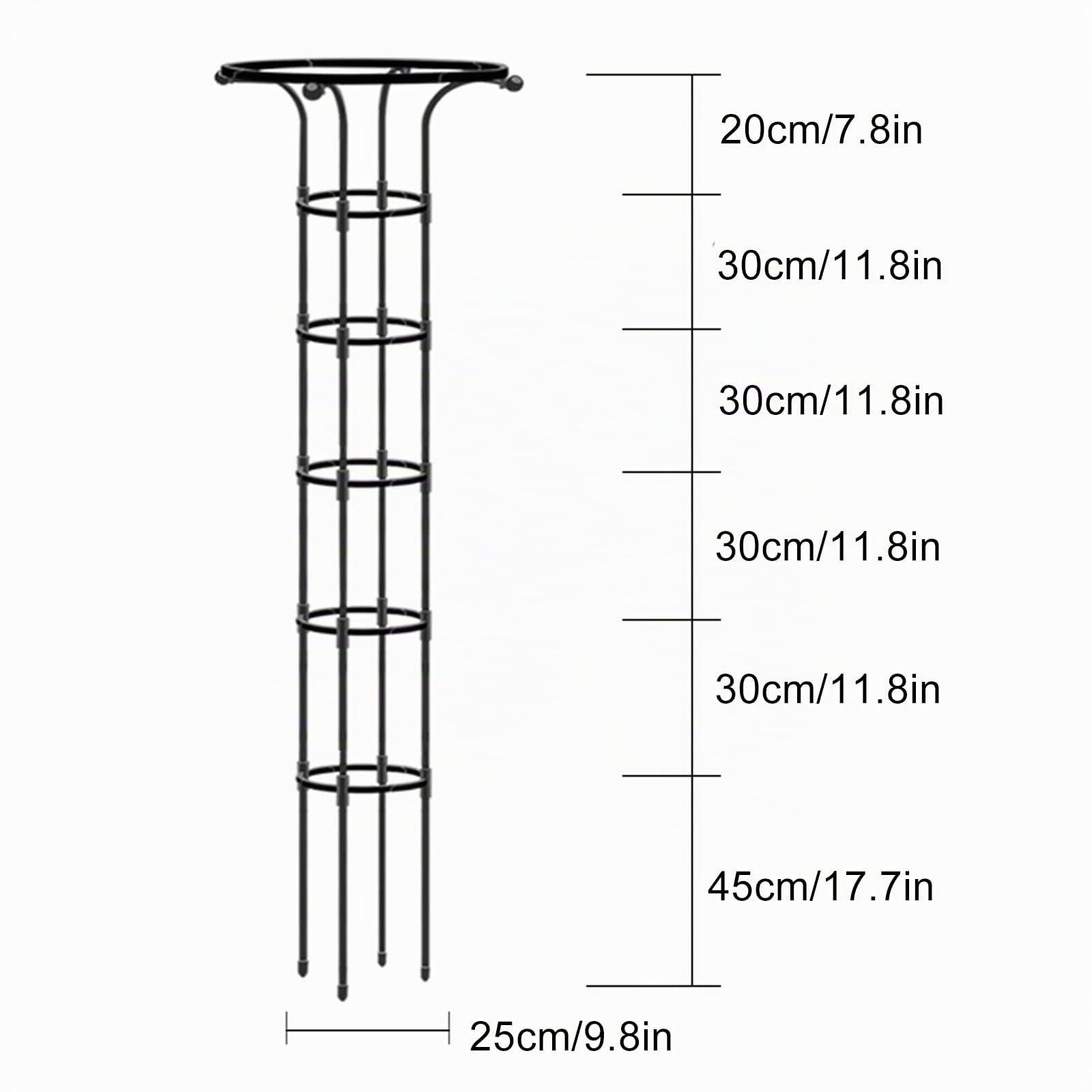 Garten-Obelisken-Spalier für Kletterpflanzen, Außen- und Innen-Spalier für Topfpflanzen, Vertikaler Metallschirm-Spalierturm mit PE-Beschichtung, Garten-Obelisken-Spalier für(Schwarz 185*25cm)