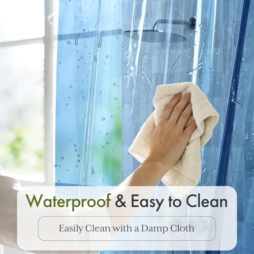 Image of Bathway Shower Curtain Liner, Clear Shower Curtain Liner 72x72 PEVA Waterproof Shower Curtain Liner Plastic with 3 Magnets and 12 Rustproof Metal Grommets, Lightweight Blue Shower Liner for Bathroom