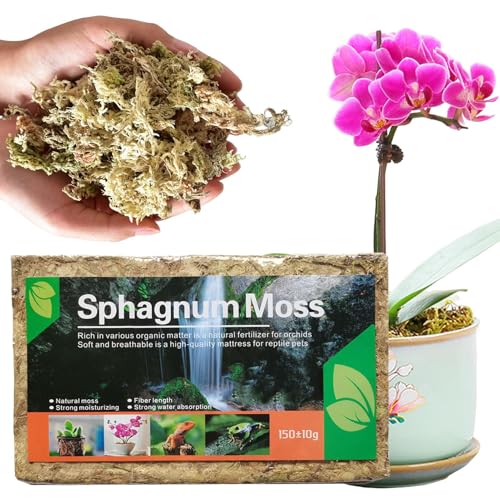 高級水ゴケ - 乾燥ロングファイバー苔 約150g | 洋ラン、食虫植物、爬虫類飼育用の自然由来園芸資材、根腐れ防止と水分保持効果があるポッティング素材 蘭の栽培から爬虫類の床材まで幅広く利用可能 | 観葉植物、、ガーデニング、湿度維持に便利な