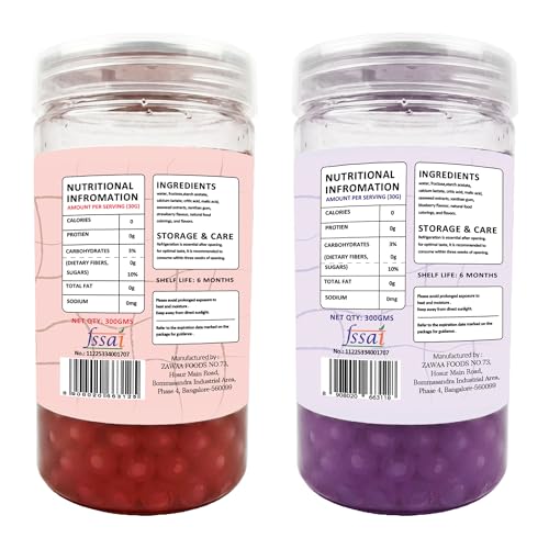 Image of Zawaa Boba Tea Assorted Popping Boba Pearls - Blueberry & Strawberry | 300g Each (Pack of 2) | Bursting Bubble Tea Pearls