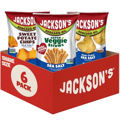 Image of Jackson's Mixed Snack Variety (6.5 oz & 7oz Pack of 6) - Made with Avocado Oil, Veggie Straws, Sweet Potato Chips & Kettle Chips, Snack Variety Pack, Individual Bags