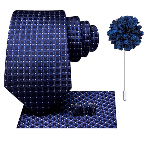 Image of Hi-Tie Mens Paisley Floral Striped Ties Set Silk Necktie and Lapel Pin for Men Pocket Square Cufflinks Set Business Wedding