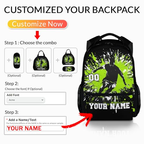Boys Backpacks, Custom Soccer Backpack for Kids Kindergarten Primary Elementary Middle, 17 Inch Large Capacity Lightweight Personalized Sport Bookbag for School Travel3