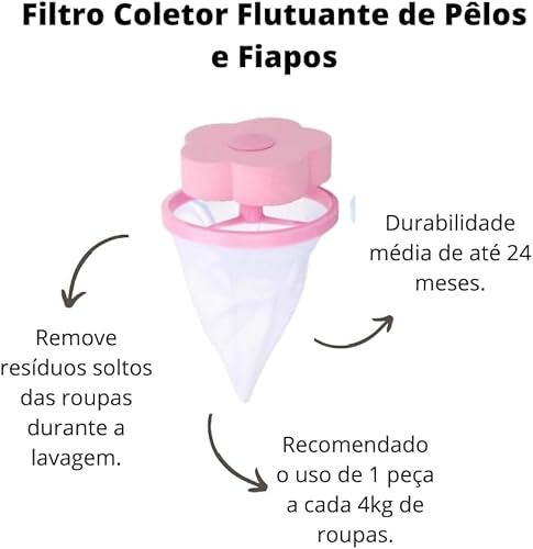Kit 2 Filtros Coletor Pega Pelos Fiapos Bolinha Lavadora Lavanderia, ideal para roupas limpas e sem