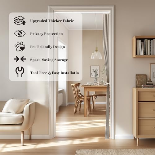 Image of AJAZZ Blackout Door Curtain with Curtain Rods Adjustable 28-52 inch Long Accordion Door Closet Curtain Invisible Applicable Bedroom Room Living Room Doorway (1 Pack, 54 W x 78 L, Brown)