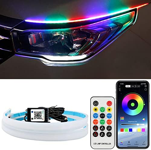 Car Headlight LED Strips with Remote, LEDCARE 24 Inch Exterior Car LED Strip Lights with Dreamcolor Chasing, Flexible Waterproof LED Daytime Running Light Strip, Wireless APP Controlled DRL, 2-Pack