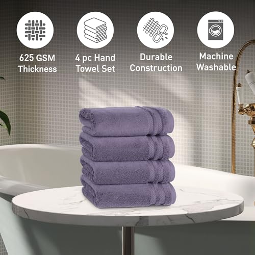 Image of MYTRIDENT Hand Towels Set of 4 Cotton | Finesse Collection | 40 cm x 60 cm | Kitchen Hand Towel | 625 GSM, Zero-Twist, Luxuriously Soft, 100% Cotton - Purple