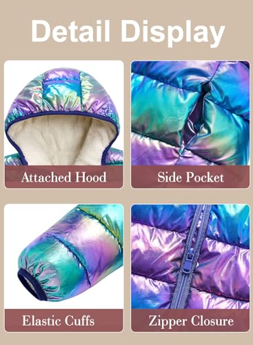 Image of Lovekider 4-12 Years Girls Hooded Puffer Jacket Warmth Padded Winter Coat | Metallic Shine Fabric, Fleece Lining, Windproof, Water Resistant, Keep Warm, Down Alternative, for Cold Weather
