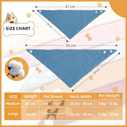 ICEMOOD Haustier-Baumwoll-Bandanas mit verstellbarem Druckknopf für kleine Welpen – Einfarbiges Hundehalstuch,Blau,M