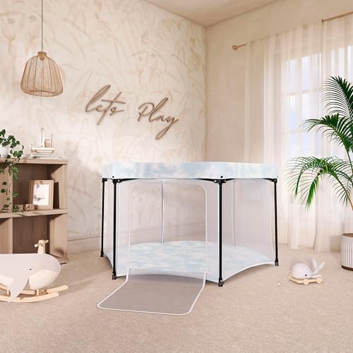Image of Dream On Me Onyx Playpen Set with Canopy, Sky Blue