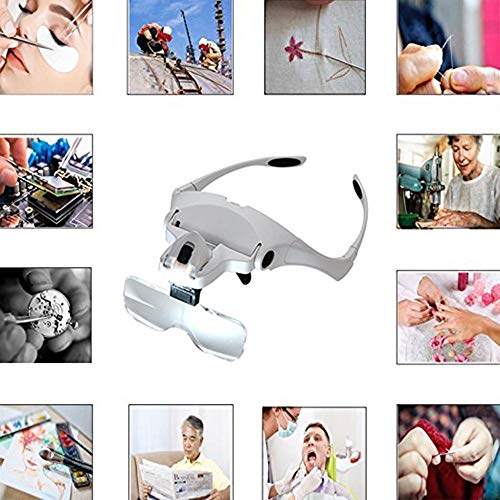 Image of KP2 Led Lighted Head Magnifier Glasses Headband with Light Headset Magnifying Glasses Visor Loupe Hands Free for Close up Work, Watch /Circuit Repair, Sewing, Jewelry, Hobby, Crafts