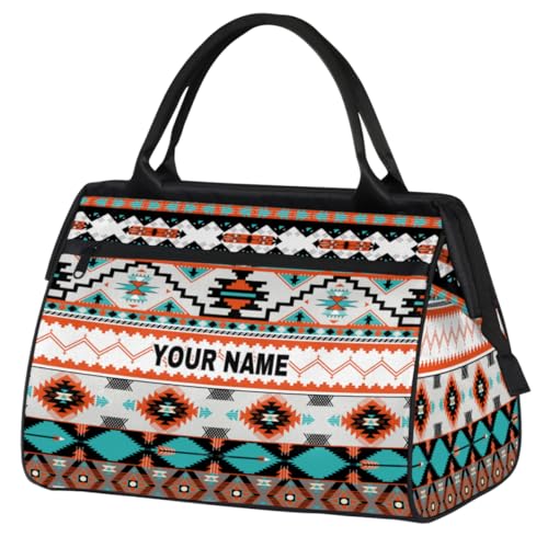 Personalized Custom Duffel Bags for Women Men, Personalized Customized Travel Duffel Bag, Waterproof Sports Gym Bag Weekender Overnight Bag Carry On Tote Bag, Colorful Ethnic Aztec Geometric