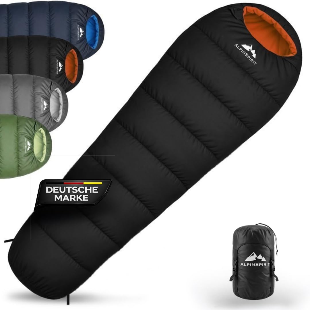 Schlafsack [Ultraleicht] 3 Jahreszeiten Sommer & Winter, kleines Packmaß, Komfort, 210x75 cm, leicht & kompakt für Outdoor, Camping, Hiking & Festival, Mumienschlafsack