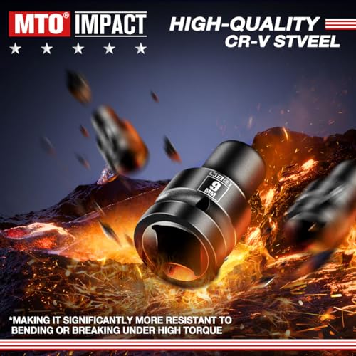Image of MTO 1 /2 inch Drive 9mm Shallow Impact Socket, 6-Point Metric Socket for Automotive Maintaince, CR-V Steel Meets ANSI Standards