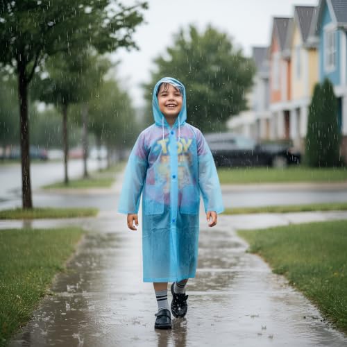 Image of Goodluck Kids Waterproof Knee-Length Raincoat for Boys & Girls - Transparent Hooded Rain Wear, Lightweight Reusable Rain Jacket with Front Button Closure for School, Travel & Outdoor Use