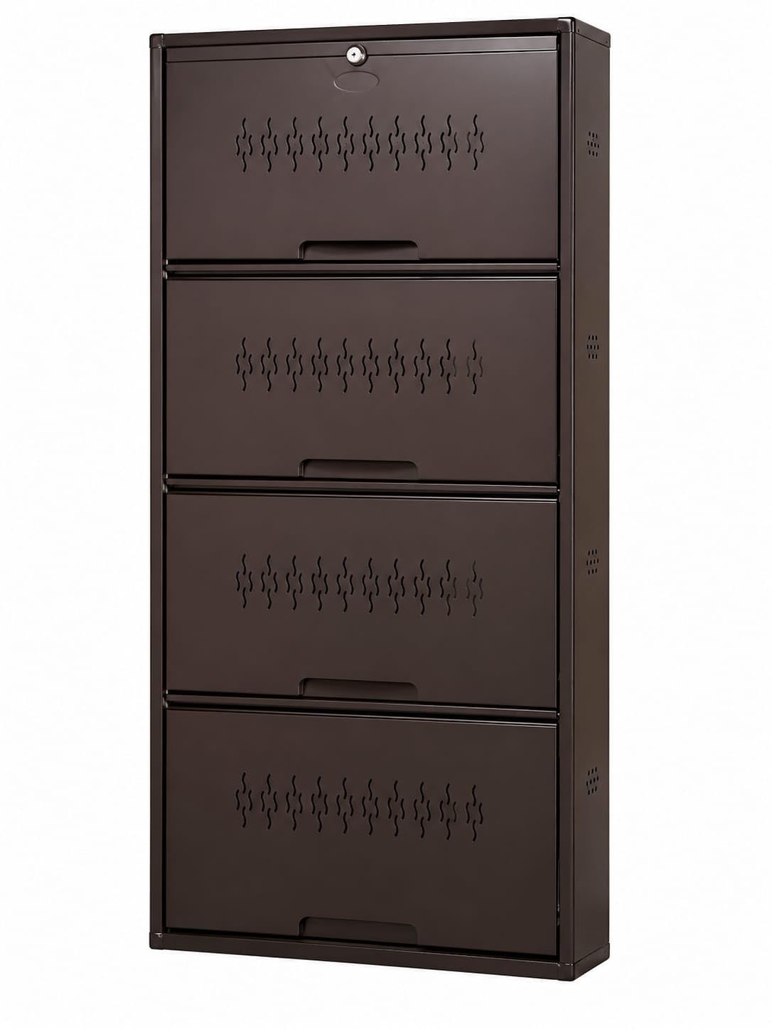 4 Tier Wall Mounted Metal Shoe Rack, Coffee Brown, 12 Pairs | Rust Proof Steel Body, Safety Lock with 2 Keys, Well Ventilated Design, 3 Year Warranty, Space Saving-image-25