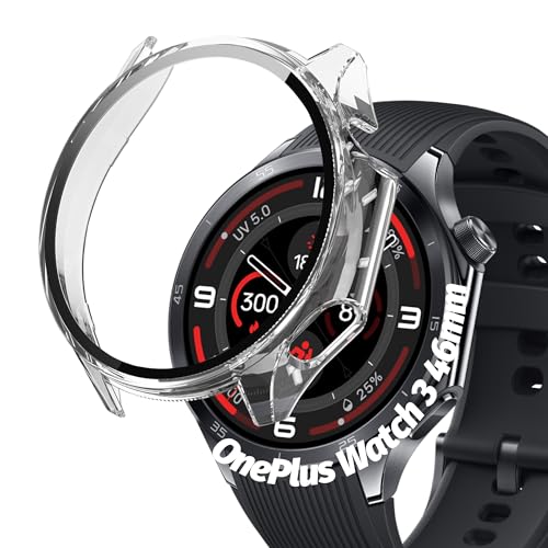 Orzero (1 Pack) Watch Case Compatible for OnePlus Watch 3, Protective PC Frame Face Cover Built-in Tempered Glass Screen Protector, Scratch Resistant Shock Absorbing - Crystal Clear