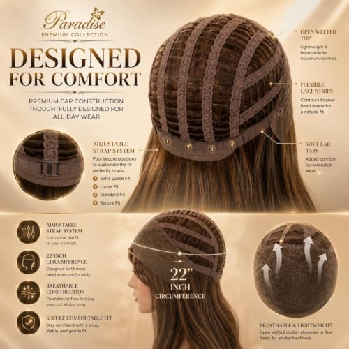 Image of Paradise Full Head Natural Hair Wig for Women Long Highlights 28'' Brown With Highlights Free Size With Adjustable Strap Includes 2 Wig Cap, 4 Wig Clips & 1 Carry Pouch