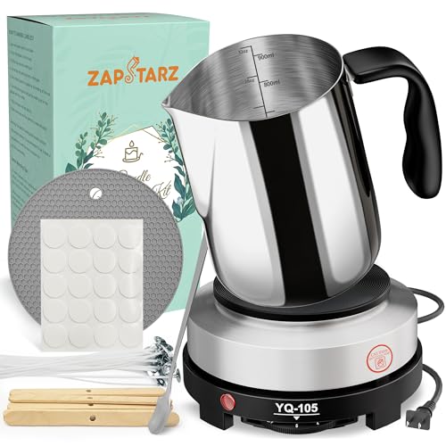 Zapstarz Candle Making Kit with Hot Plate Candle Making Supplies for Adults Beginners Wax Melting Pot with Stirring Spoon Anti-Scalding Pad Candle Wick Centering Device Wick Stickers