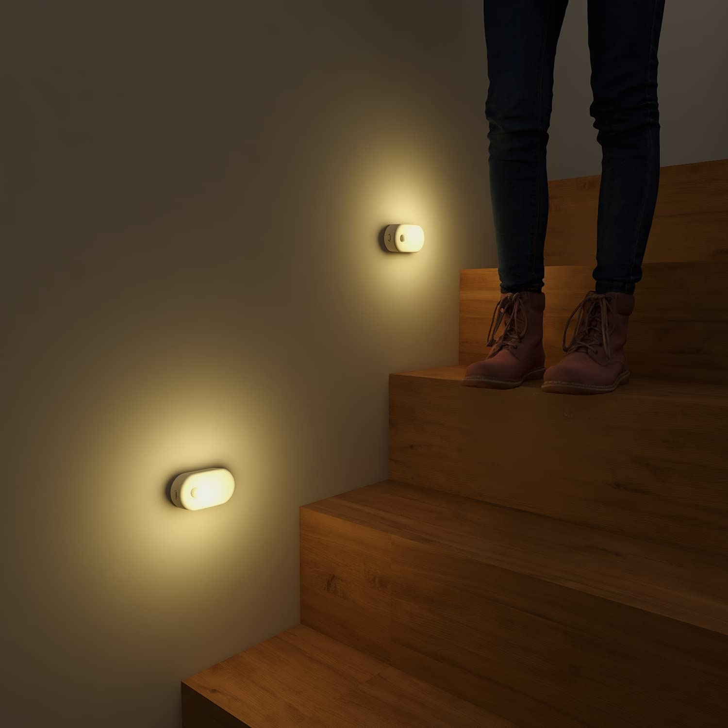 LYRIDZ - Luce notturna ricaricabile da attaccare ovunque con sensore di movimento, luce bianca calda da 1 a 20 lm, luce LED con tramonto all'alba, corridoio, confezione da 4