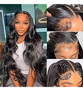 LSYBEAUTY Lace Front Wigs Human Hair Pre Plucked 28 Inch Long Wavy Wigs for Black Women Human Hai...