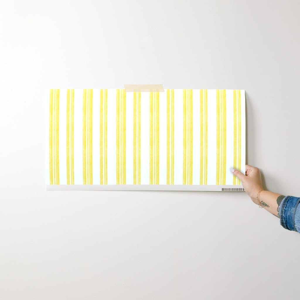 Spoonflower Peel & Stick Wallpaper Swatch - Yellow Painted Stripe Contemporary Limon Modern Coastal Summer Sunny Happy. Large Scale Custom Removable Wallpaper