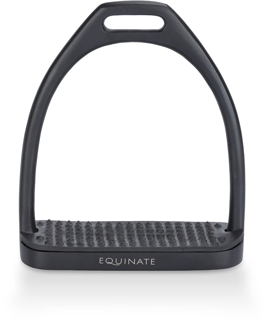 Equinate Steigbügel Midway 12cm Schwarz Matt - Mit Anti-Rutsch Trittfläche aus Gummi - Für Erwachsene und Kinder - 2 Stück