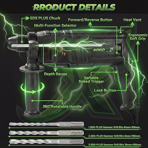 Image of 20MM Rotary Hammer Drill 1200W | SDS Plus Chuck | 4 Modes (Drill, Hammer, Hammer Drill, Chisel) | Heavy Duty Concrete Drill Machine with 360 Handle & Depth Gauge
