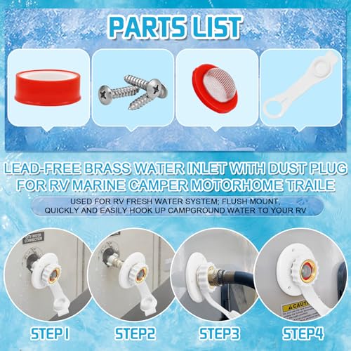 Image of RV City Water Inlet with Check Valve, RV Fresh Water Inlet 1 /2 inch NPT Male RV Water Inlet,City Water Connection for RV Marine Camper Motorhome Trailer