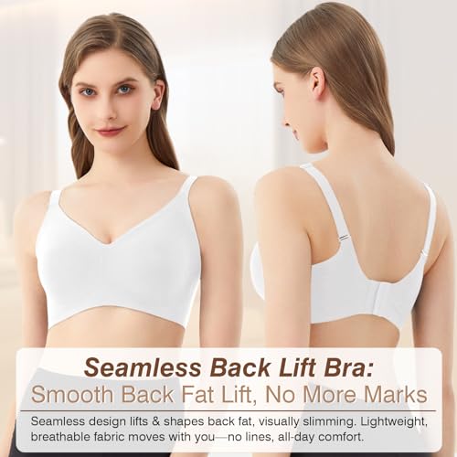 Image of Greoay Bras for Women Wireless Push Up Seamless Wire-Free Bras Full Support T-Shirt Bra V Neck Comfortable Adjustable Bra