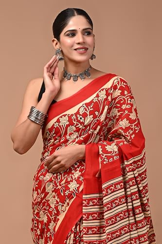 Image of Crafts Moda Cotton Saree for Women with Unstitched Blouse Piece, Lightweight mulmul sari