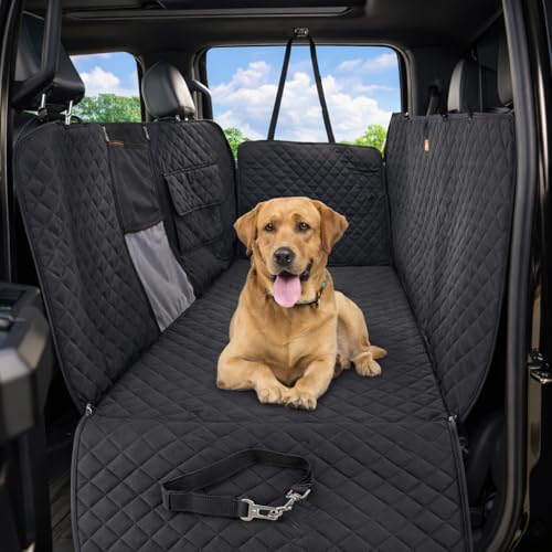 Image of Premium Dog Car Seat Cover for Back Seat - Waterproof, Scratchproof, Quilted Hammock with Mesh Window & Side Flaps - Universal Fit for SUVs & Sedans (Large, Black)
