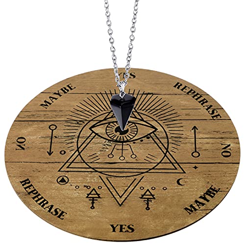 Wooden Pendulum Board Dowsing Divination Pendulum Witchcraft Altar Supplies with Crystal Necklace and Wooden Pendulum Board Metaphysical Message Board Kit, 6 Inch (White)
