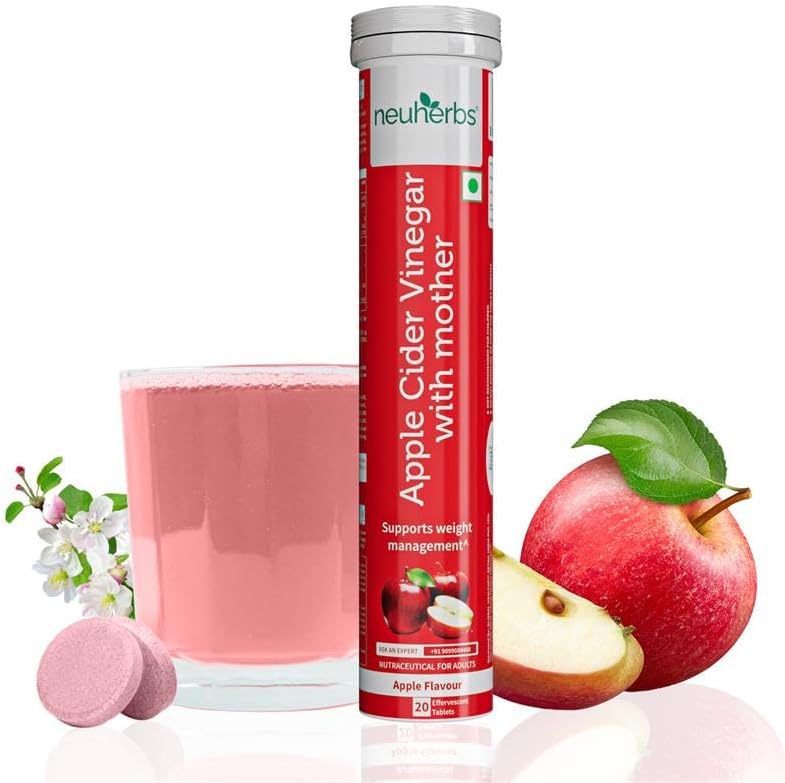Apple Cider Vinegar with Mother Effervescent Tablet | Weight Loss Supplement with Vitamin B6 & B12 | Zero Added Sugar | Easy To Carry & Consume | For Men & Women | 20 Tablets, Apple Flavour