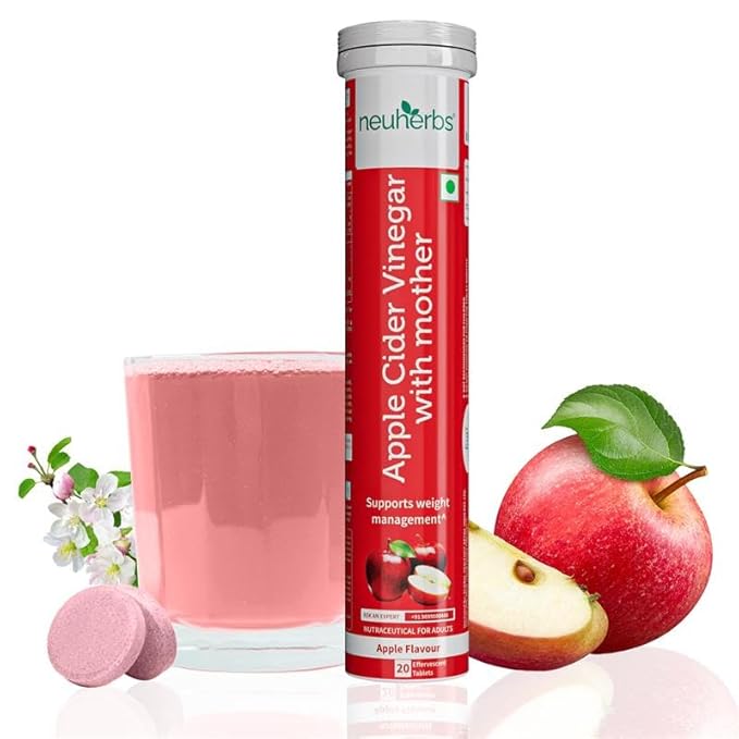 Neuherbs Plant Based Apple Cider Vinegar With Mother - 20 Effervescent Tablets (Apple Flavour) | Vegetarian Formula| No Added Sugar | Easy To Carry & Consume | 100% Vegan | Gluten Free | Supports Weight Management & Digestion.