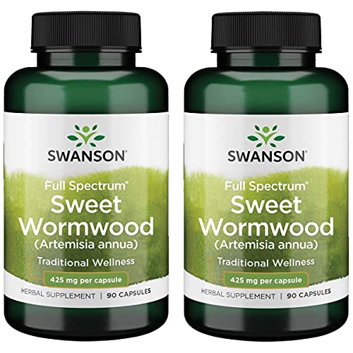 Swanson Sweet Wormwood - May Promote GI Gut Health, Microbial Balance & Digestive Health Support - Herbal Supplement with Artemisinin - (90 Capsules, 425mg Each) 2 Bottles