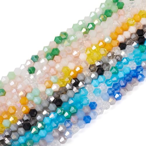 Boutigem 1140Pcs Faceted Bicone Crystal Beads AB Color Plated Electroplate Glass Spacer Beads for Jewelry Making DIY Crafts