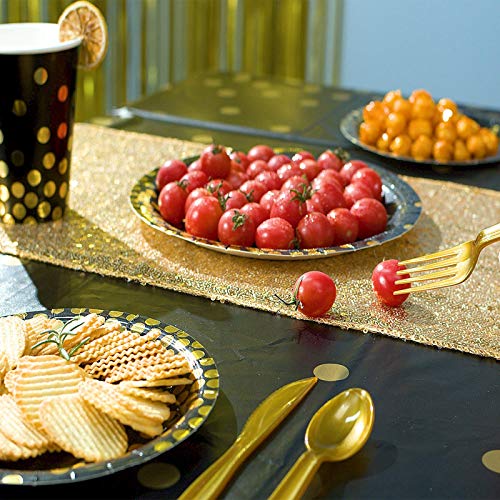 Decorlife Black Paper Plates, 400Pcs Serves 50, Black And Gold Plates And Napkins Party Supplies, 12Oz Cups, Utensils, Straws For Graduation Homecoming Retirement Anniversary Birthday Party #TOP6