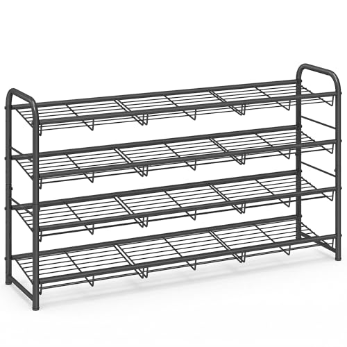 Image of SONGMICS Shoe Rack, 4 Tier Shoe Organizer for Closet, Holds up to 20 Pairs of Shoes, Shoe Rack for Front Door Entrance, Metal Shoe Shelf with Adjustable Tilt Angle, for Entryway, Garage, Black
