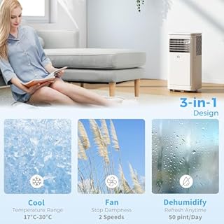 HOMCOM Portable Air Conditioner 8000 BTU, 3-in-1 Mobile AC Unit with Cooling, Dehumidifier, Fan, Remote Control, 24-Hour Timer, Window Mount Kit, 344 sq. ft, Cream White