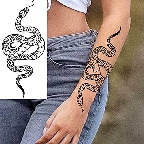 Goromon 10 Sheets Realistic Snake Temporary Tattoos For Women Men Forearm Arm Sexy 3D Tribal Cobra Mamba Viper Serpent Tattoos Temporary Adults Kids Fake Tattoos Sticker Black Sword Rose Flower Tatoos #TOP1