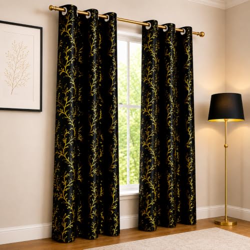 Image of Blackout Door Curtains 5x4 Feet Long Set of 2 Velvet Design for Home Decor Room Darkening Noise Cancelling| Black