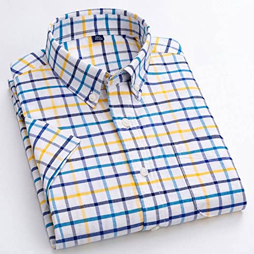 Chemises pour hommes mode jaune bleu à carreaux style estival chic H3TF5J