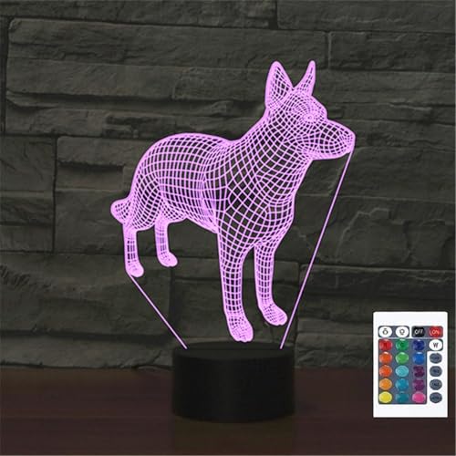 Lámpara de noche 3D ilusión perro con control remoto USB LED