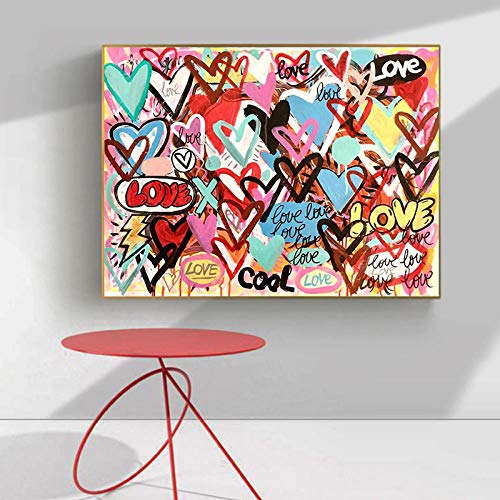 Cqzk Modern Living Room Pictures Wall Art Decor Graffiti Art Canvas Wall Art Colorful Love Hearts Poster Prints Abstract Wall Painting Dining Room Frameless