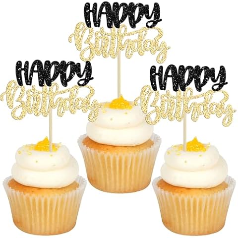 Gyufise 24Pcs Glitter Birthday Cupcake Toppers Cover